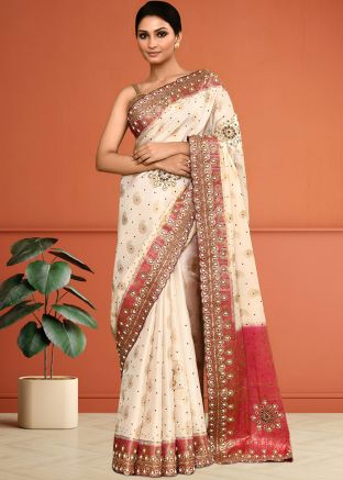 Cream Zari Woven Saree In Kanjivaram Silk