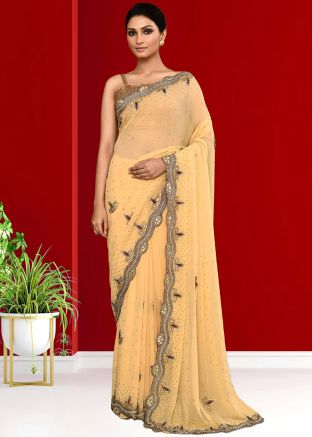 Cream Handwork Saree In Georgette