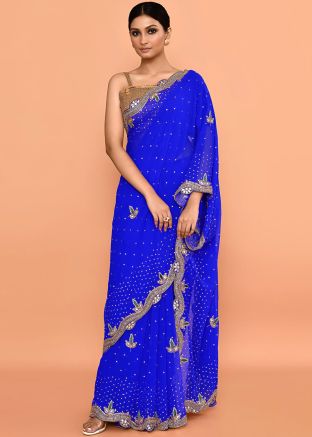 Blue Handwork Saree In Georgette