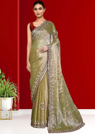 Green Handwork Organza Saree