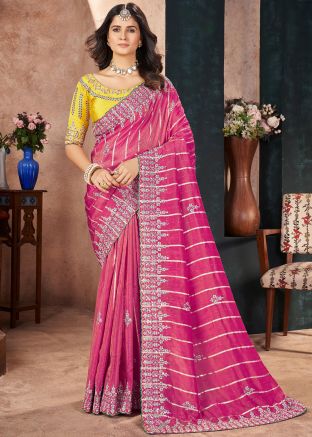 Pink Embroidered Saree In Silk