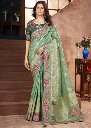 Pastel Green Zari Woven Saree In Silk