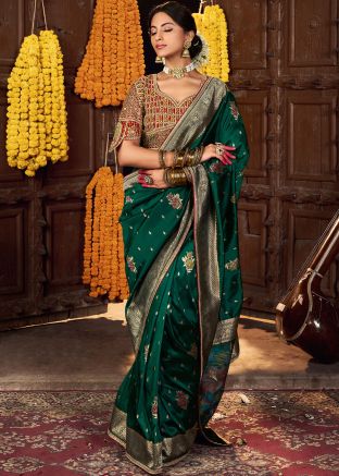 Green Silk Saree In Woven Work