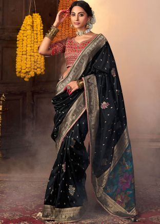 Black Zari Woven Silk Saree