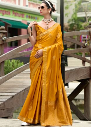 Yellow Zari Woven Satin Saree