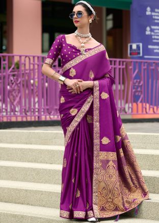 Purple Satin Zari Woven Saree