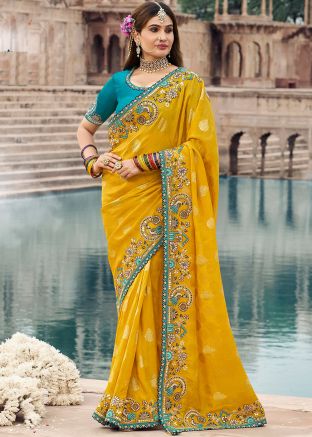 Yellow Zari Woven Silk Saree & Blouse