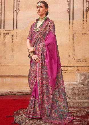 Magenta Printed Art Silk Saree