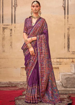 Art Silk Purple Printed Saree