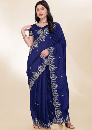 Navy Blue Embellished Chiffon Saree