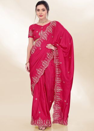 Pink Chiffon Embroidered Saree With Blouse