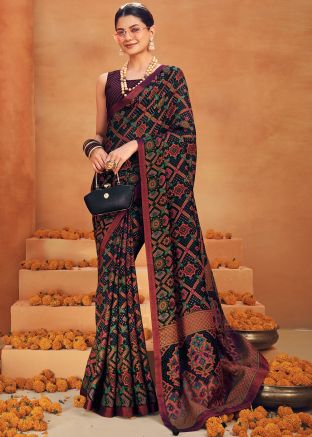 Black Georgette Woven Saree & Blouse