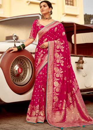 Pink Art Silk Zari Woven Saree