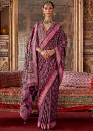 Purple Printed Saree In Art Silk