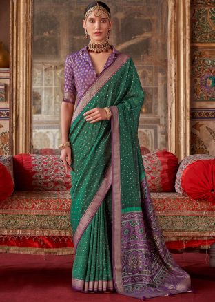 Green Printed Saree In Art Silk