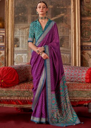 Purple Printed Saree In Art Silk