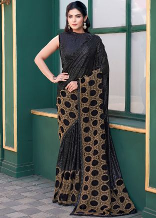 Black Embroidered Saree In Net