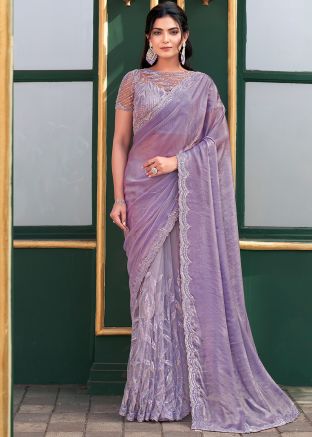 Purple Sequin Embroidered Saree In Art Silk
