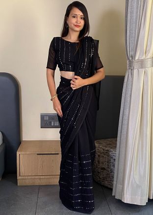 Black Embroidered Saree In Georgette