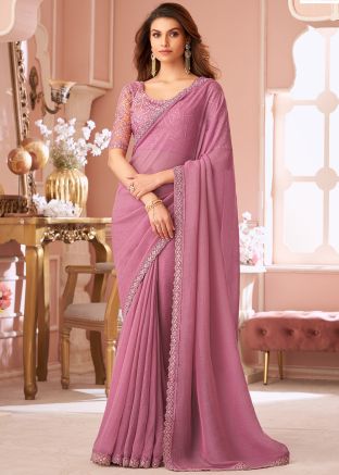Pink Embroidered Saree In Georgette