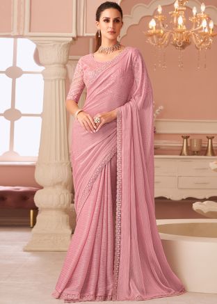 Pink Embroidered Saree In Georgette