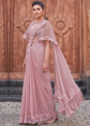 Dusty Pink Pre-Stitched Embellished Saree