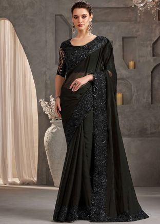 Black Embroidered Monotone Chiffon Saree