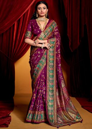 Purple Printed Saree In Art Silk