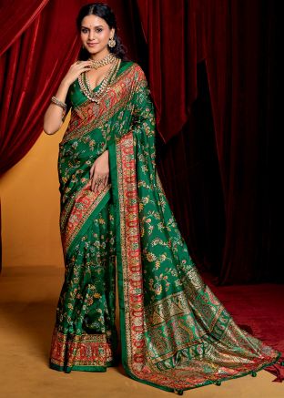 Green Printed Saree In Art Silk