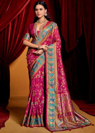 Printed Pink Saree In Art Silk