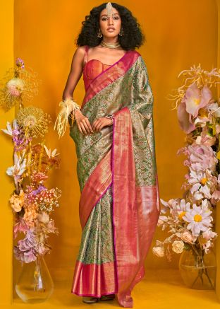 Green Art Silk Saree In Zari Woven Work