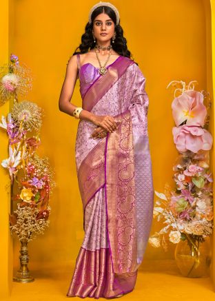 Purple Zari Woven Saree In Art Silk
