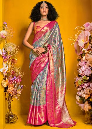 Blue Zari Woven Art Silk Saree