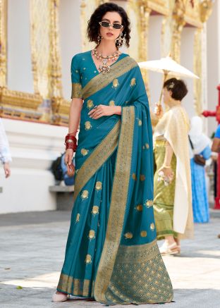 Blue Zari Woven Satin Silk Saree