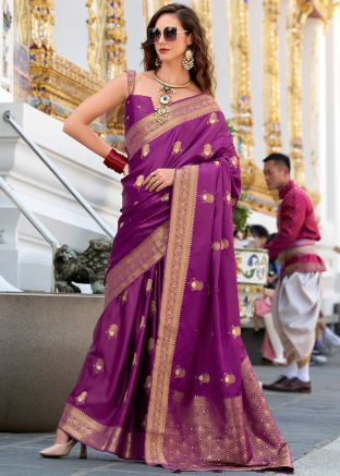 Purple Satin Silk Zari Woven Saree