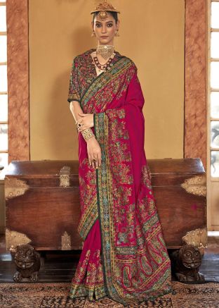 Maroon Printed Border Art Silk Saree