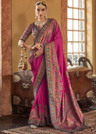 Pink Art Silk Saree In Print