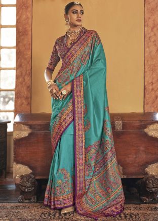 Blue Art Silk Saree In Print