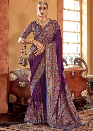 Purple Art Silk Saree In Print
