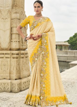 Cream Silk Zari Woven Saree