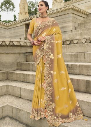 Shaded Yellow Woven Saree In Silk