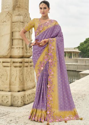Purple Woven Silk Saree & Blouse