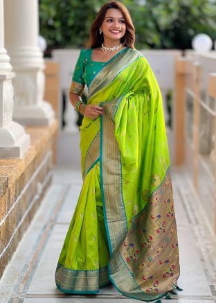 Green Zari Woven Saree In Paithani Silk