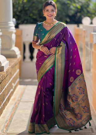 Purple Paithani Silk Saree In Woven Work