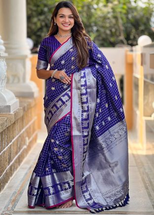Blue Zari Woven Art Silk Saree