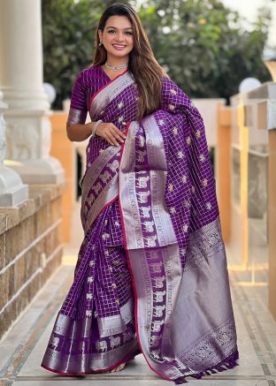 Purple Zari Woven Saree In Art Silk