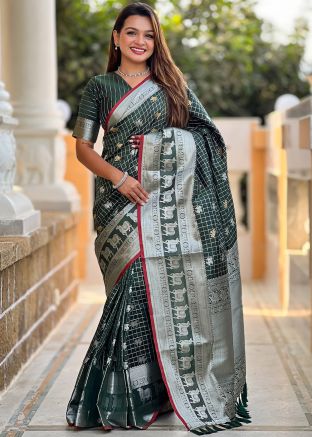 Green Art Silk Saree In Zari Woven Work