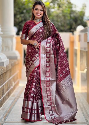 Maroon Zari Woven Saree n Art Silk