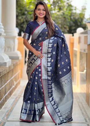 Blue Zari Woven Art Silk Saree