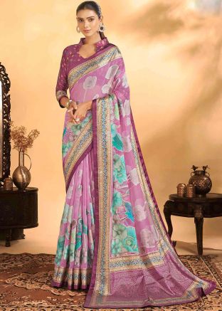 Purple Brasso Work Saree In Georgette